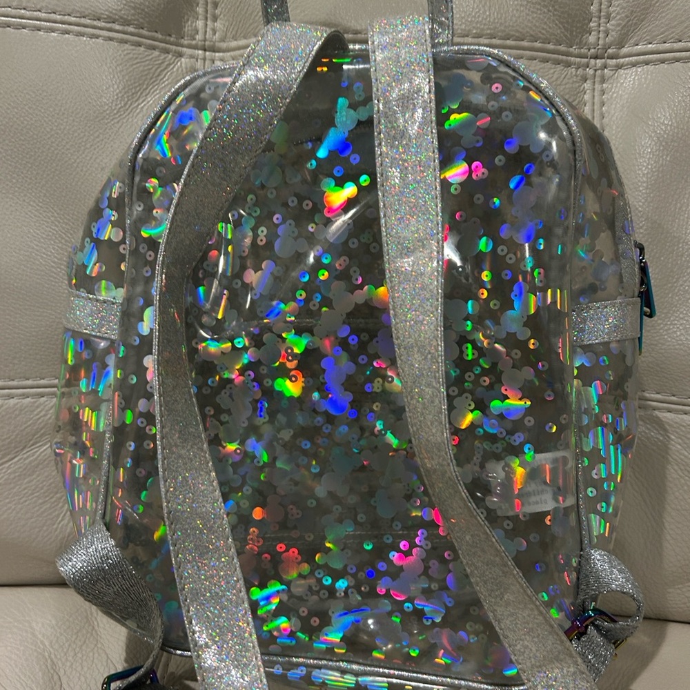 Disney Parks Loungefly Magic Mirrors Silver Holographic Kids Backpack. NWOT - Picture 7 of 7